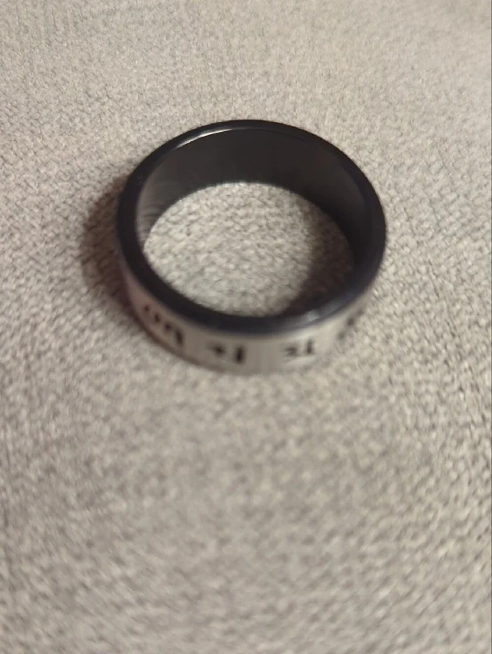 Engraved Script Stainless Steel Spinner Ring - Two-Tone Silver & Black